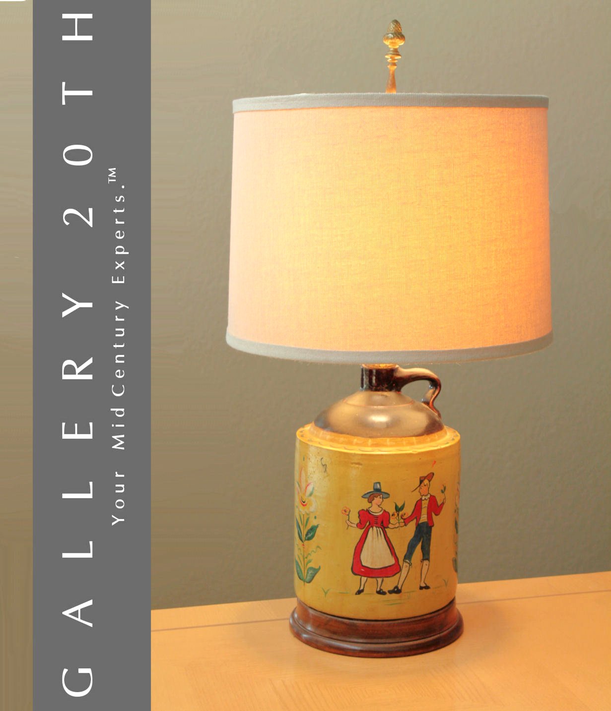 MID CENTURY DANISH JUG TABLE LAMP! VTG 50'S MODERN HANDPAINTED DENMARK JUG RETRO