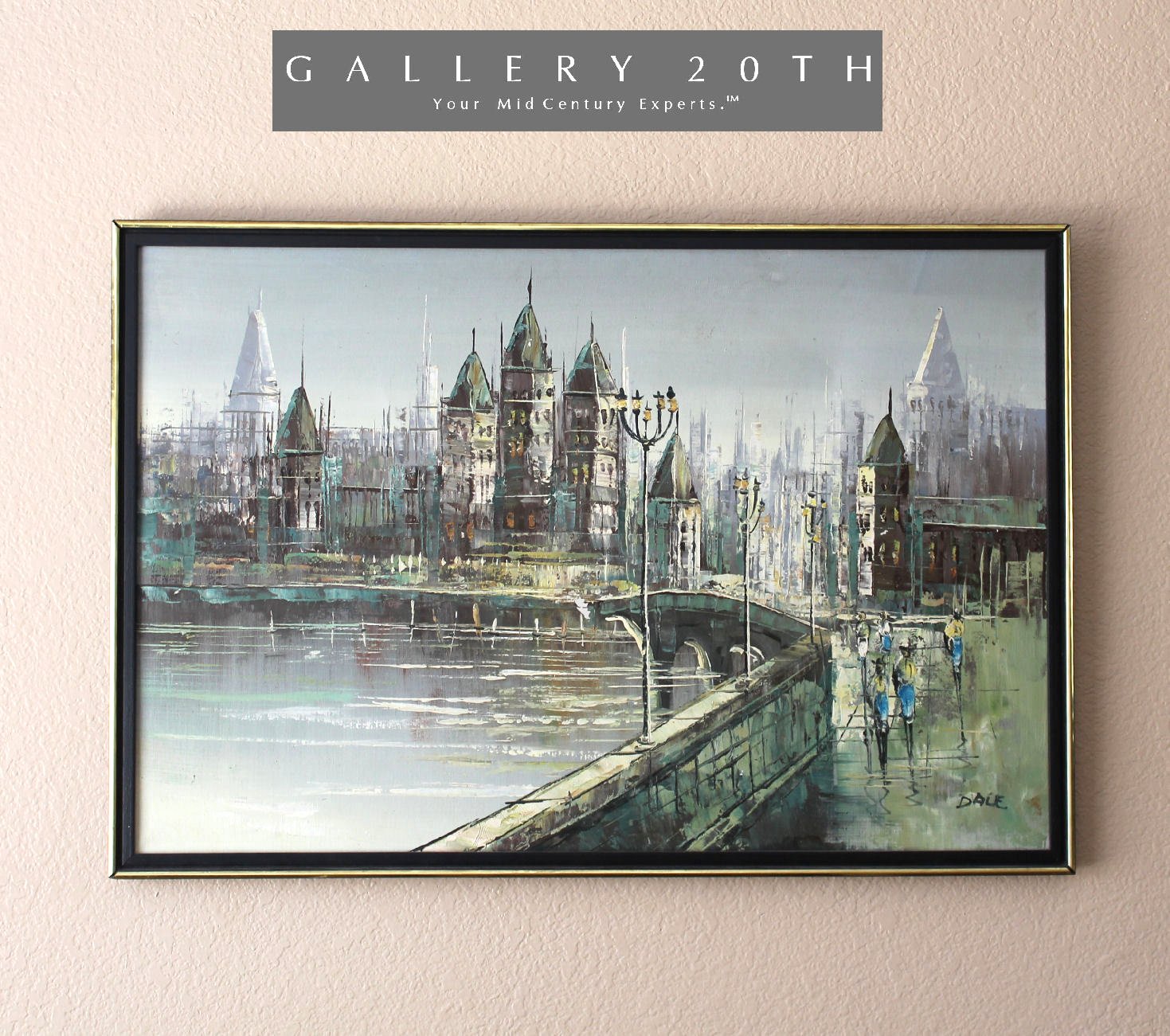 GORGEOUS! LARGE ORIG. MID CENTURY CITYSCAPE OIL PAINTING! VTG 50S 60S ART EUROPE