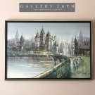GORGEOUS! LARGE ORIG. MID CENTURY CITYSCAPE OIL PAINTING! VTG 50S 60S ART EUROPE