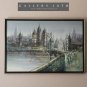 GORGEOUS! LARGE ORIG. MID CENTURY CITYSCAPE OIL PAINTING! VTG 50S 60S ART EUROPE