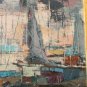 MID CENTURY MODERN DONOVAN MONACO OIL PAINTING! VTG 50 ART BOATS ATOMIC SEASCAPE