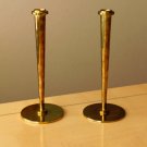 VTG MID CENTURY BRASS ATOMIC MODERN CANDLE HOLDERS! SLEEK SAUCER ART DECO PAIR