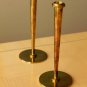 VTG MID CENTURY BRASS ATOMIC MODERN CANDLE HOLDERS! SLEEK SAUCER ART DECO PAIR