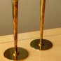 VTG MID CENTURY BRASS ATOMIC MODERN CANDLE HOLDERS! SLEEK SAUCER ART DECO PAIR