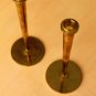 VTG MID CENTURY BRASS ATOMIC MODERN CANDLE HOLDERS! SLEEK SAUCER ART DECO PAIR