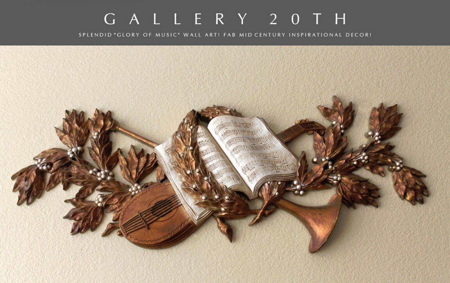 ICONIC! MID CENTURY MUSIC WALL ART! COPPER SCULPTURE MODERN WREATH DECOR 1950S