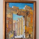 MID CENTURY HISTORIC HELIOPOLIS OIL PAINTING! EPIC 60'S ART! TEMPLE OF BACCHUS!