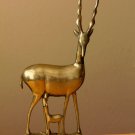 MID CENTURY BRASS DEER FAWN SCULPTURE! VTG 1950S NURSING STATUE MODERN DECOR ART