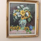 MID CENTURY FAB OIL PAINTING! SUNFLOWERS STILL LIFE! ORIG VAN REDON ART 1950S