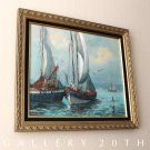 WOW! BOTTO MID CENTURY BOATS OIL PAINTING! SEASCAPE VTG 1950S SHIPS ART SAILING