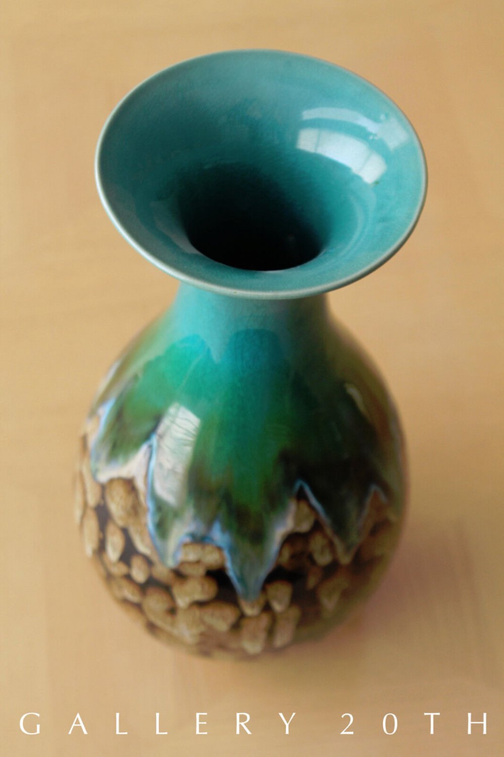 GORGEOUS DANISH STYLE! LARGE DRIP GLAZE MODERN VASE! PORCELAIN GREEN BLUE SMOOTH