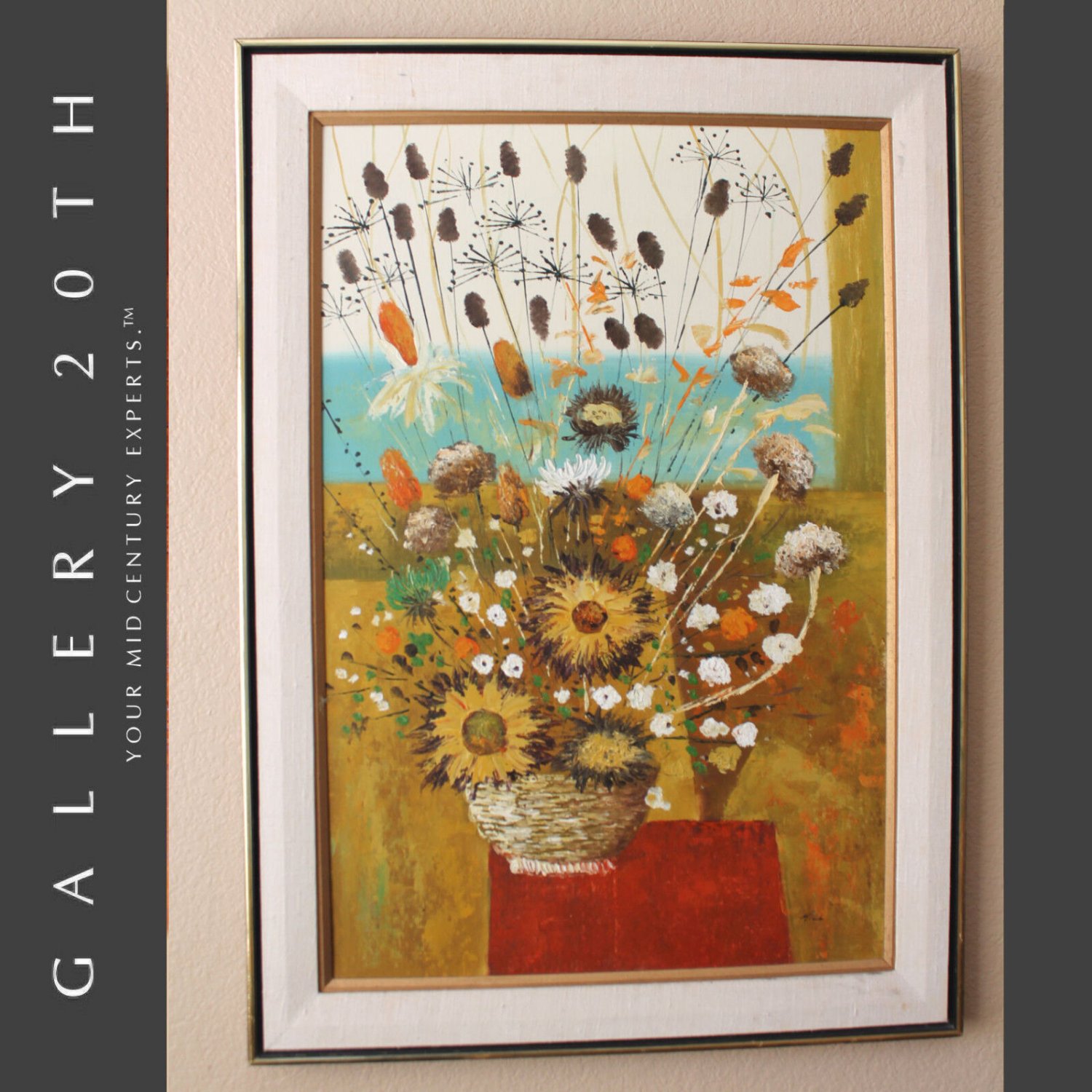 GORGEOUS SIXTIES OVERSIZE MODERN FLOWERS OIL PAINTING! ORIGINAL MCM MID CENTURY