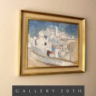 CUBIST CITYSCAPE! MID CENTURY MODERN ORIG OIL PAINTING 50S ART VTG 1962 REX WOOD