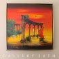 AWESOME! MID CENTURY MODERN ORIG OIL PAINTING! 50S ART ORANGE VTG ATLANTIS RUINS