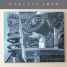 WOW! MID CENTURY INDUSTRIAL ORIGINAL "ART NOIR" OIL PAINTING! VTG ATOMIC DECO!