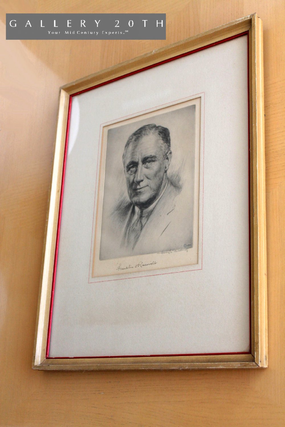 RARE! MOSCOVITZ! SIGNED MID CENTURY ETCHING! 40S ART FDR VTG PRESIDENT ROOSEVELT