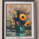 VIVID! MID CENTURY MODERN SUNFLOWERS OIL PAINTING! FLOWERS ORIG 50'S 60'S ART