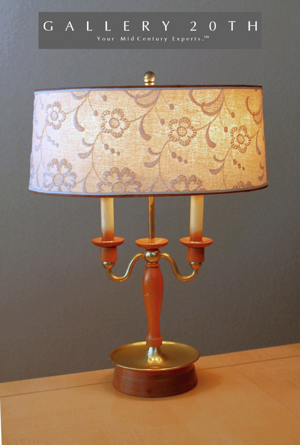 MID CENTURY BOUILLOTTE BRASS TABLE LAMP! VTG 50'S DIFFUSER ATOMIC JACQUARD 60'S
