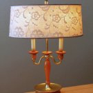 MID CENTURY BOUILLOTTE BRASS TABLE LAMP! VTG 50'S DIFFUSER ATOMIC JACQUARD 60'S