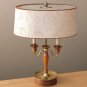 MID CENTURY BOUILLOTTE BRASS TABLE LAMP! VTG 50'S DIFFUSER ATOMIC JACQUARD 60'S