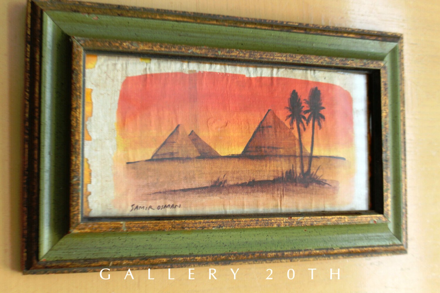 ROMANTIC! SAMIR OSMAN! EGYPT PYRAMID ORIG TEXTILE PAINTING! VTG 50'S 60'S RETRO