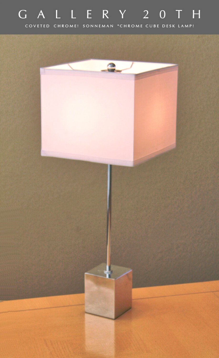 HYPER-RARE! SONNEMAN CHROME CUBE TABLE LAMP! MID CENTURY MODERN LIGHT DECOR 60S