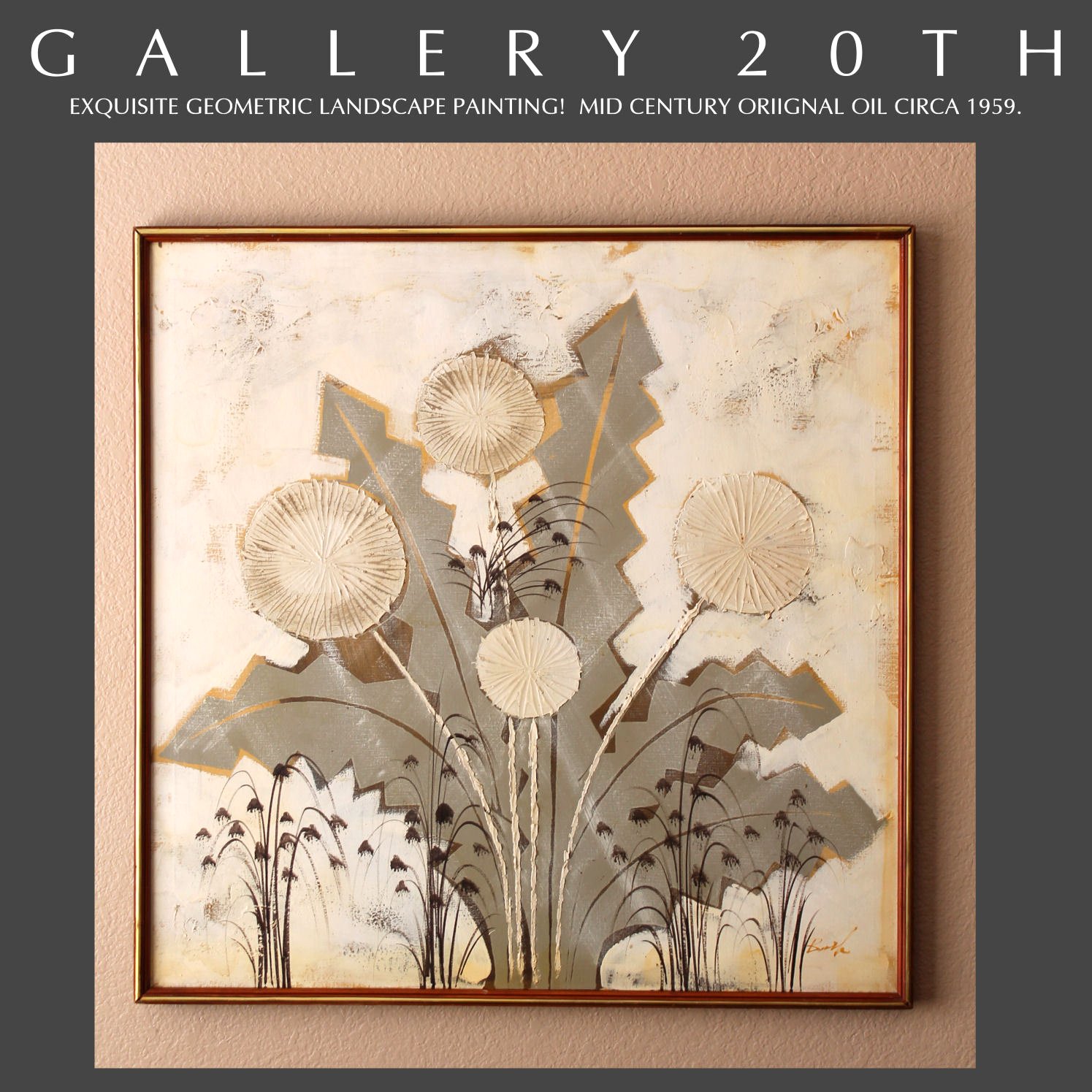 EPIC! MID CENTURY MODERN ABSTRACT ORIG ART OIL PAINTING! DANDELION 50'S BERTOIA