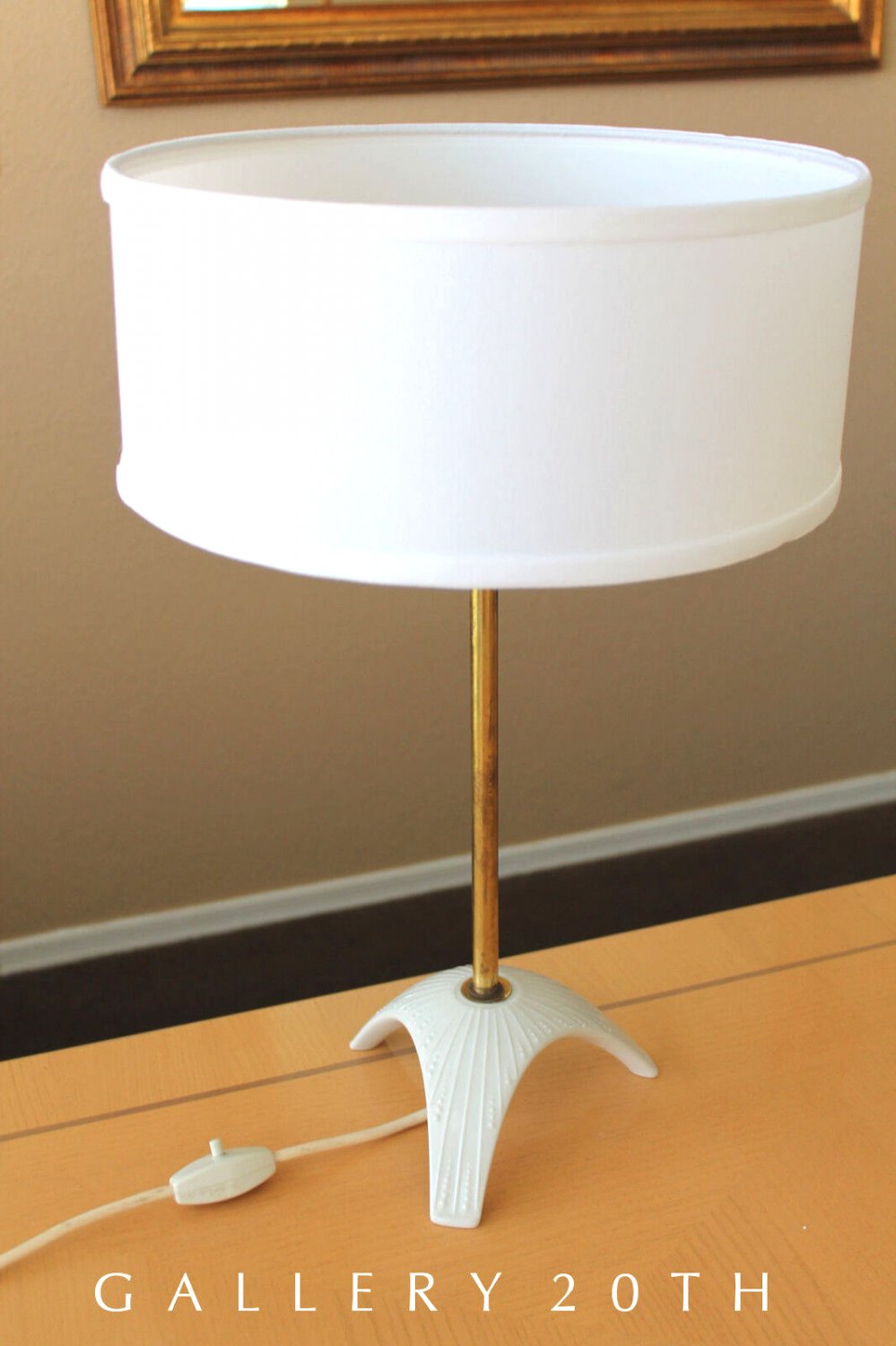GORGEOUS! MID CENTURY MODERN EDELSTEIN PORCELAIN TRIPOD LAMP! 50S 60S ATOMIC VTG