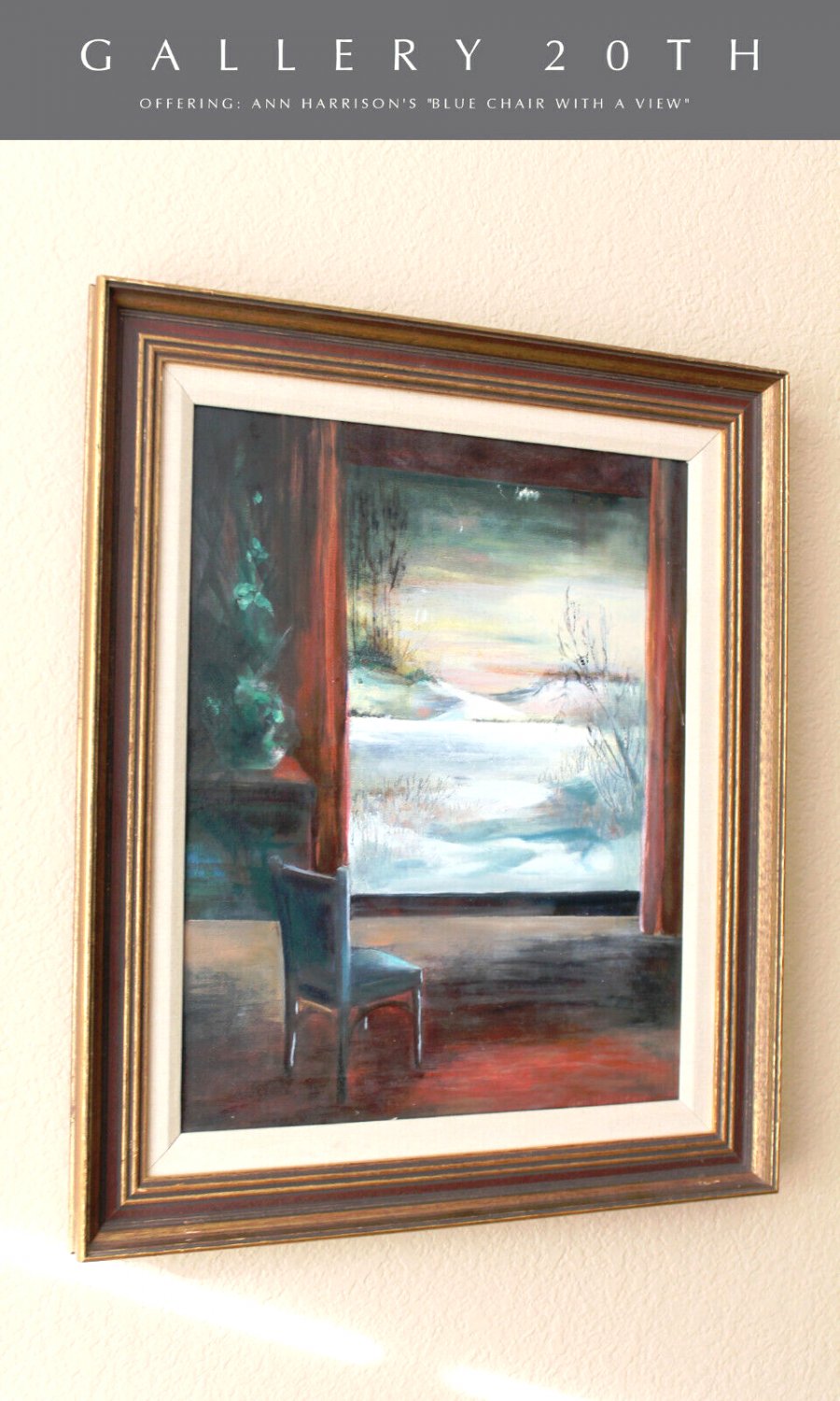 "BLUE CHAIR WITH A VIEW" EXPRESSIONIST ORIG. OIL PAINTING! VTG 60S HARRISON ART!