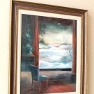 "BLUE CHAIR WITH A VIEW" EXPRESSIONIST ORIG. OIL PAINTING! VTG 60S HARRISON ART!