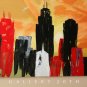 LARGE MID CENTURY MODERN ABSTRACT CITYSCAPE ORIG OIL PAINTING! VTG MODERNISM 70S