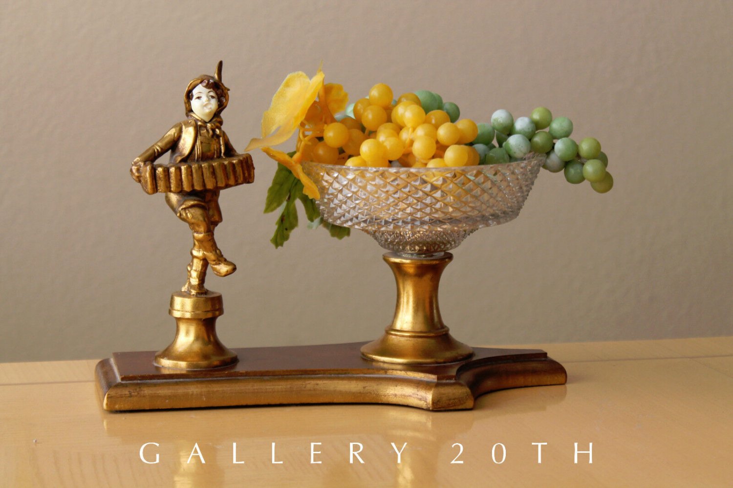 SUPERB! MID CENTURY GERMAN PLASTER SCULPTURE CRYSTAL BOWL! AUSTRIA GILT 1950S
