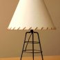 CLEAN! MID CENTURY MODERN ATOMIC TRIPOD LAMP 1950'S LEATHER SHADE VINTAGE EAMES ERA LIGHT