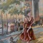 TIME MACHINE! MID CENTURY PARIS STREET SCENE TAPESTRY! 1950S ORIGINAL VINTAGE ART PAINTING