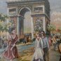 TIME MACHINE! MID CENTURY PARIS STREET SCENE TAPESTRY! 1950S ORIGINAL VINTAGE ART PAINTING