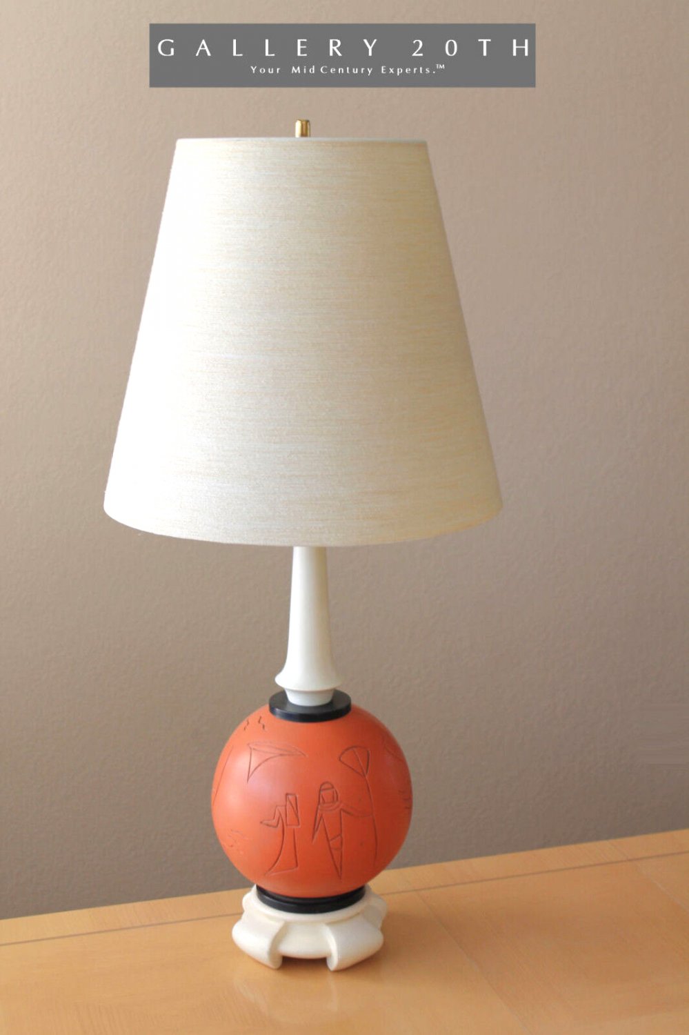 WOW! MID CENTURY MODERN TABLE LAMP! EGYPT VINTAGE 1950S ORANGE HOLLYWOOD REGENCY DECOR