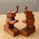 WOW! EPIC HAND CARVED ELEPHANT BOOK ENDS! PAIR MID CENTURY VINTAGE INTERIOR DECOR LUCK