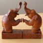 WOW! EPIC HAND CARVED ELEPHANT BOOK ENDS! PAIR MID CENTURY VINTAGE INTERIOR DECOR LUCK