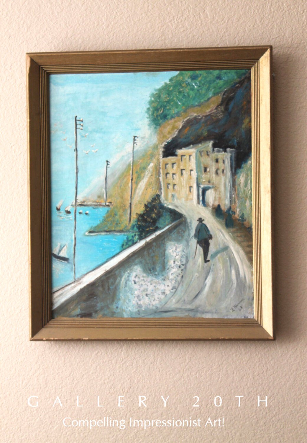 SUPERB! MID CENTURY IMPRESSIONIST ORIG OIL PAINTING! 60S MODERN ART VTG SEASCAPE