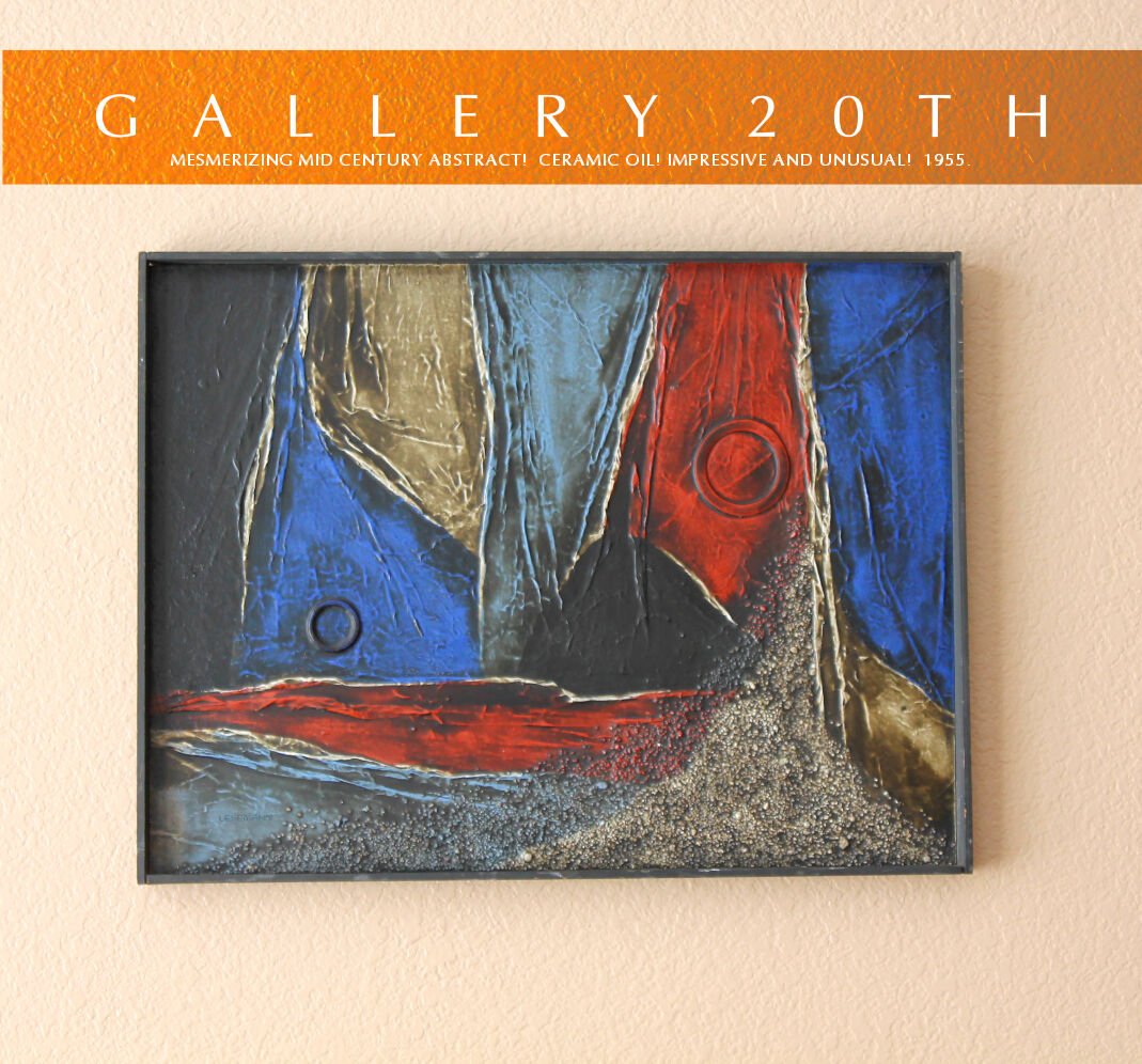 EPIC! ABSTRACT MODERNIST CERAMIC LESEMANN OIL PAINTING! 50'S MODERN ORIG ART VTG