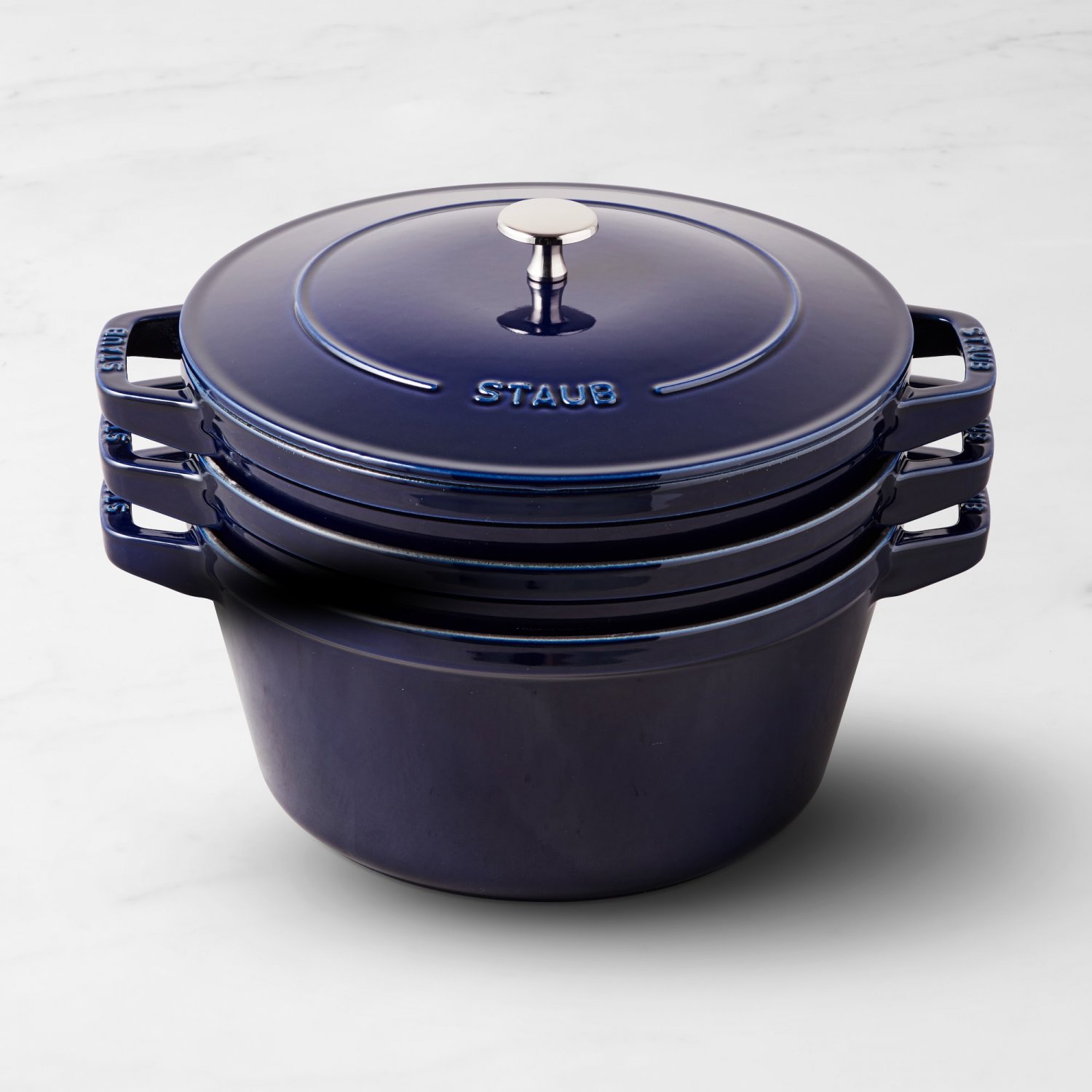 Staub Enameled Cast Iron Stackable Cookware Set, 4-Piece Set, Sapphire