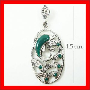 .925 Sterling Silver Green CZ Dolphin Pendants