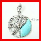 .925 Sterling Silver Turquoise Circle Flower Pendants