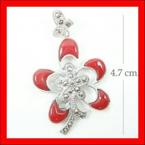 .925 Sterling Silver Red CZ Flower Pendants
