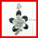 .925 Sterling Silver Onyx Flower Pendants