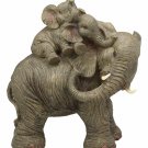 Ebros Wildlife Elephant Father and 2 Calves On Piggyback Playing Statue 10.5"H