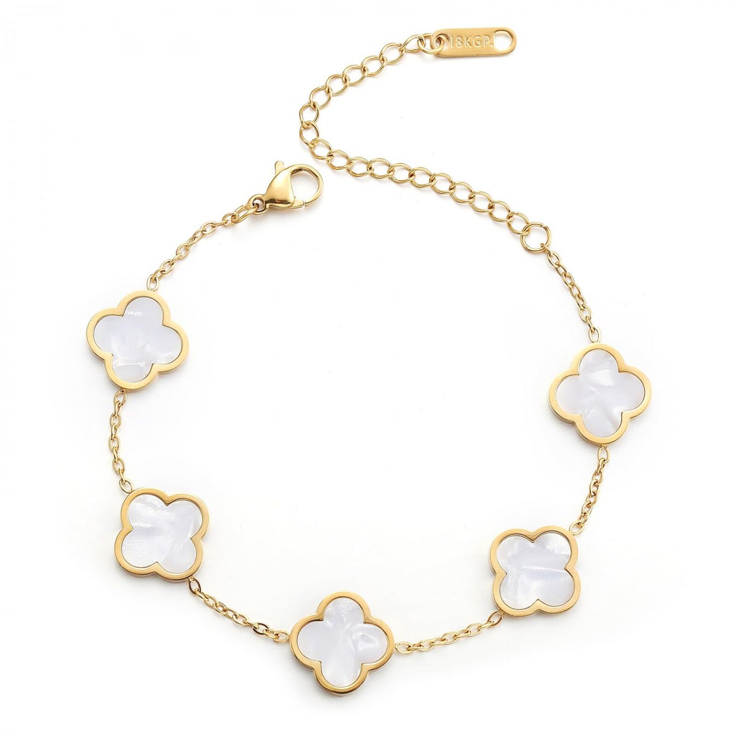 Delicate Gouden Vier Blad Klaver Armband Voor Vrouwen, 18k Verguld Lucky Vier Blad Klaver Armband Verstelbare Schakel Armband Sieraden Cadeau Voor Vrouwen