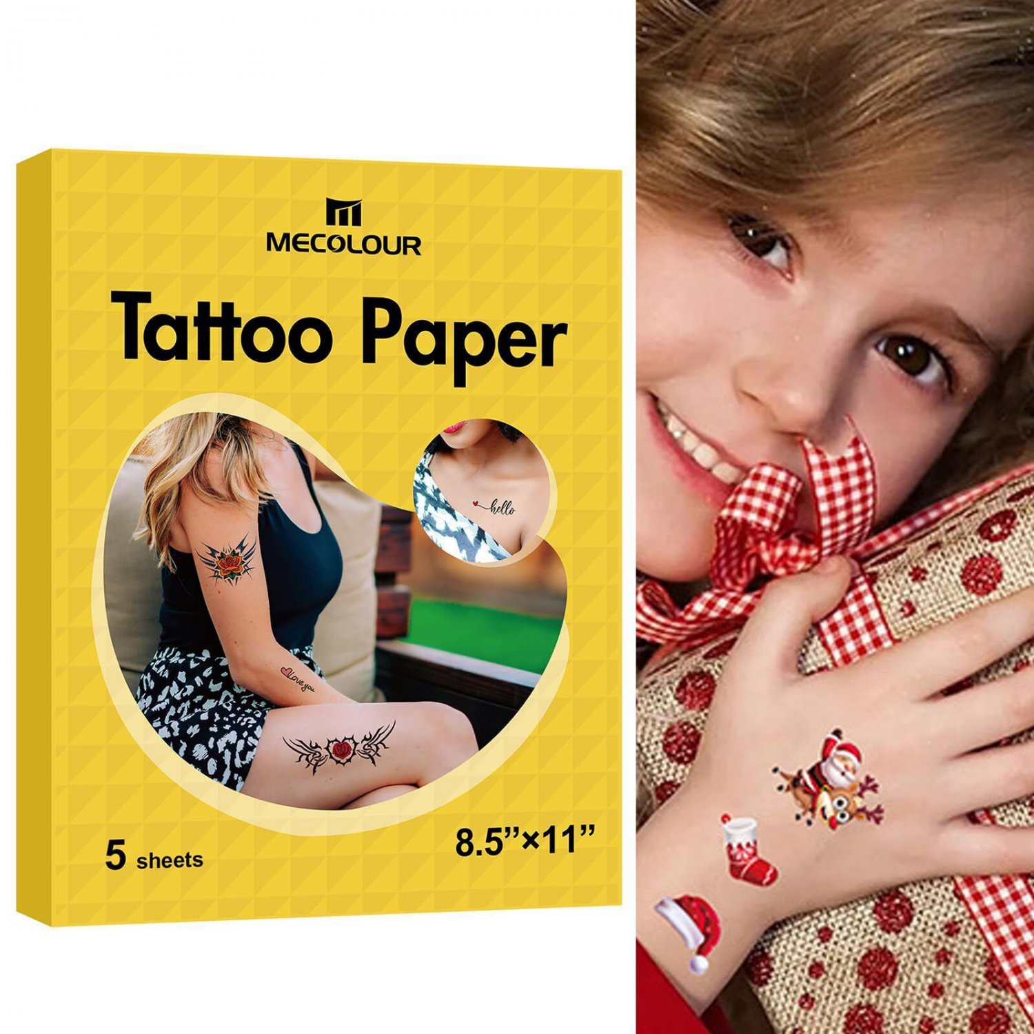 MECOLOUR Printable Temporary Tattoo Paper 8.5"X11"-5 Sets for Inkjet printer DIY