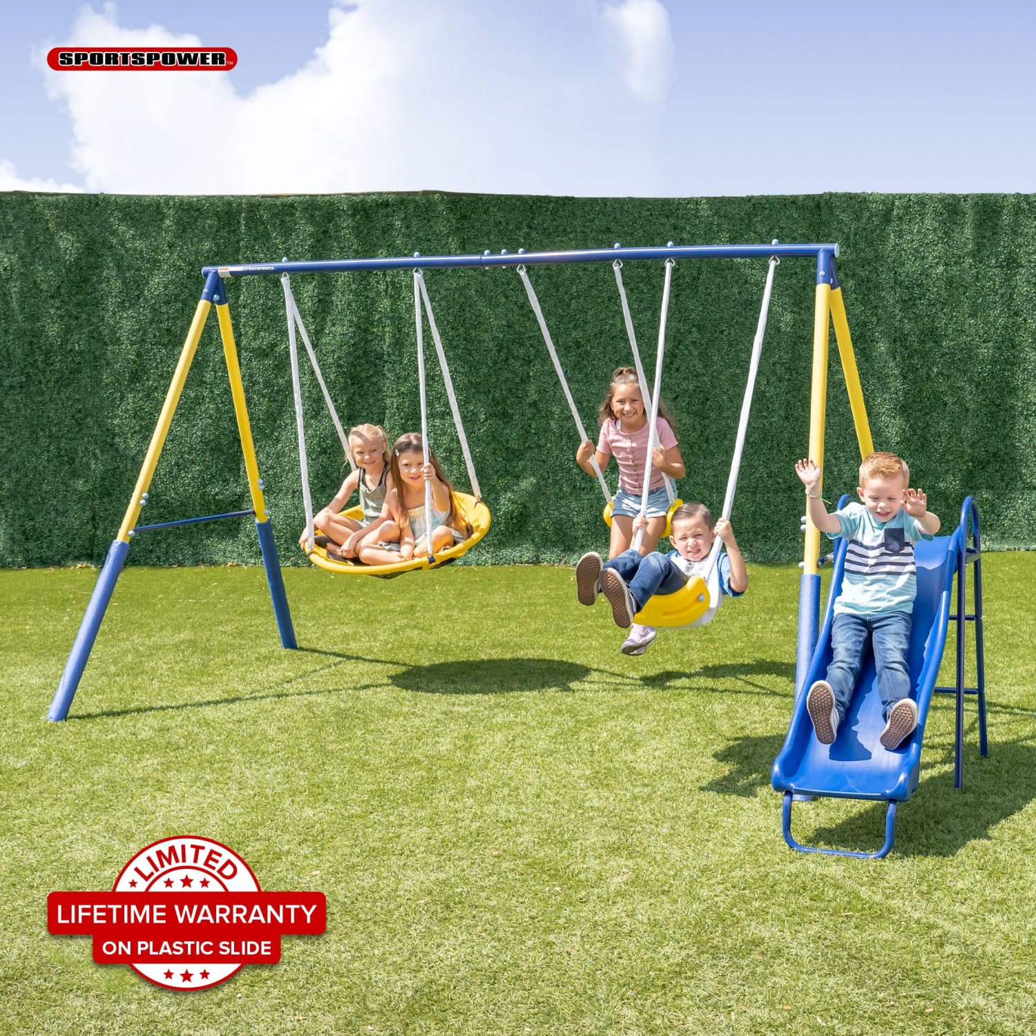 Sportspower Super Saucer Metal Swing Set With 2 Swings, Saucer Swing ...