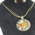 Brown stone earring and necklace set. (12c)